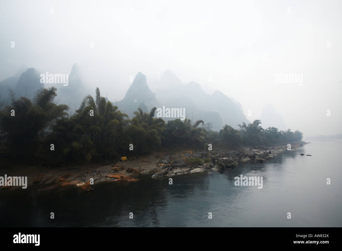 Karst mountain hill peaks on Li River in Guilin and Yangshuo region of ...