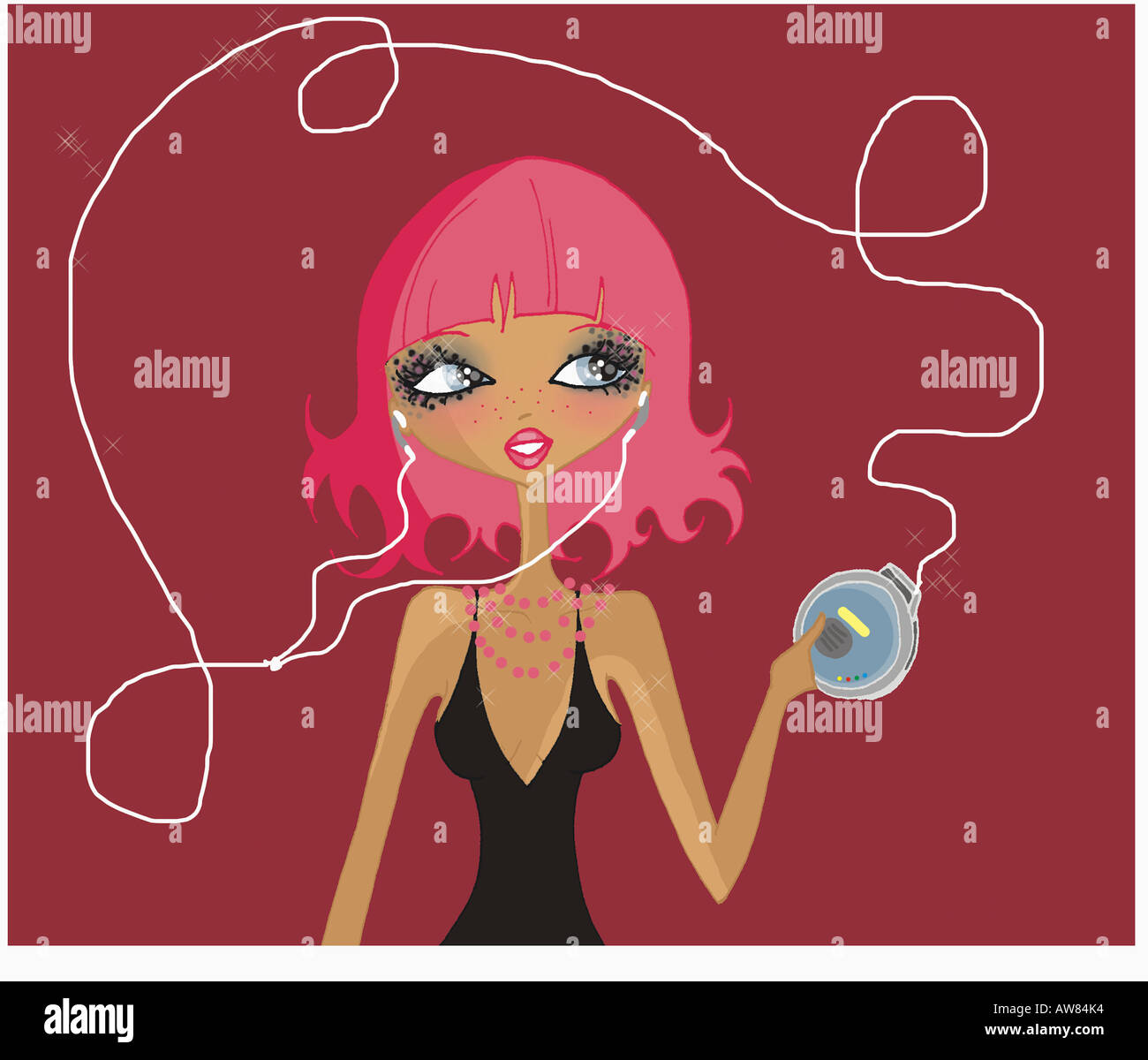 Woman with portable CD player listening to music Stock Photo - Alamy