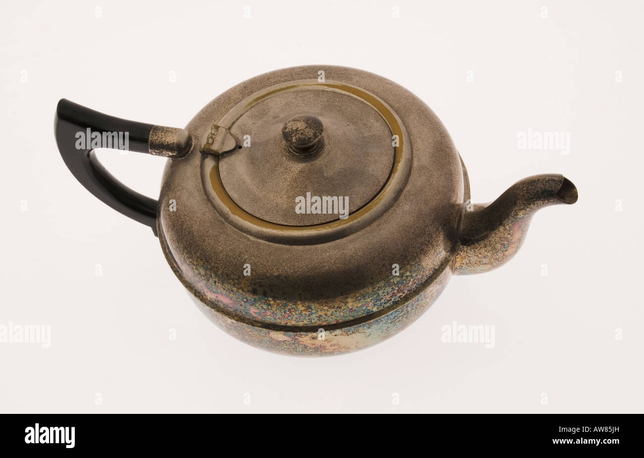 tarnished silver teapot Stock Photo Alamy