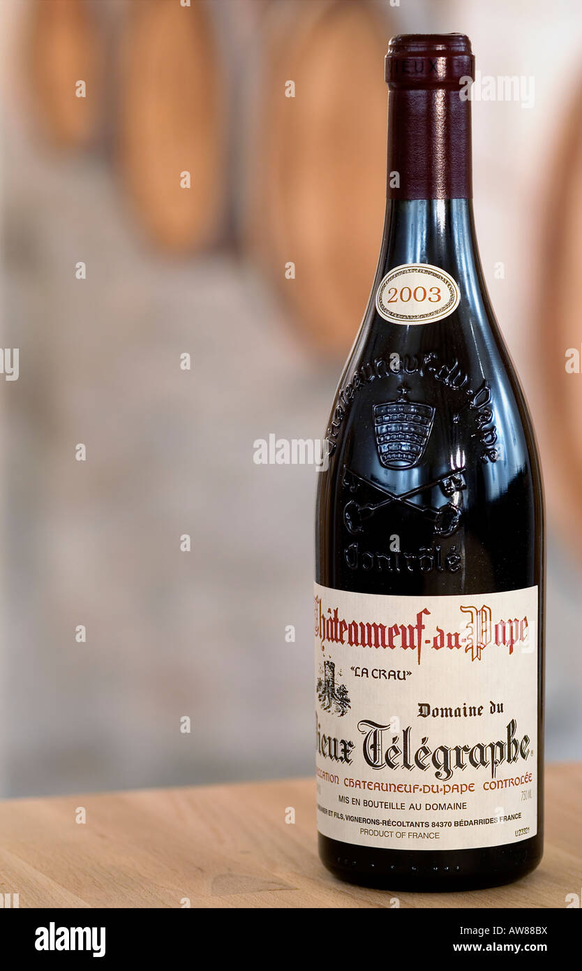 Single Bottle Chateauneuf du Pape Stock Photo