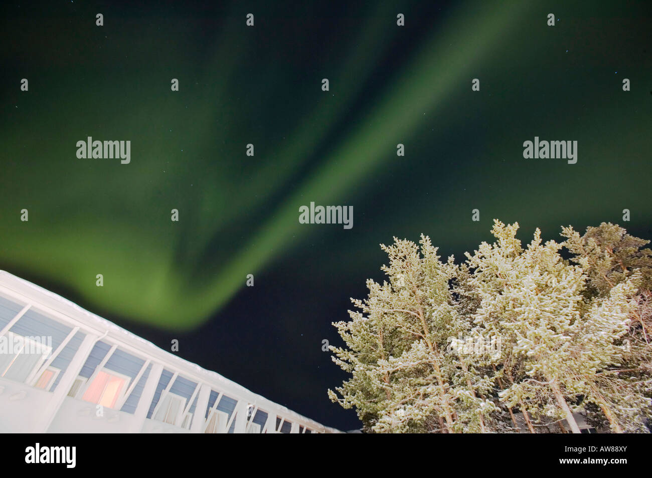 The Northern Lights above Saariselka Northern Finland Stock Photo