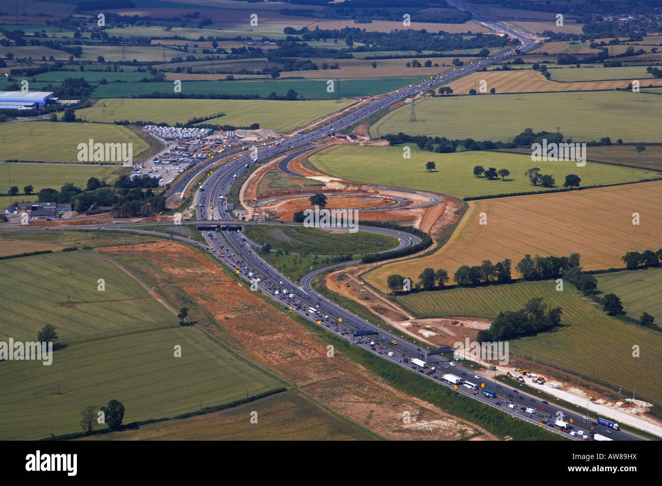 M1 Motorway Junction 8, Hemel Hempstead. Aerial view showing road works