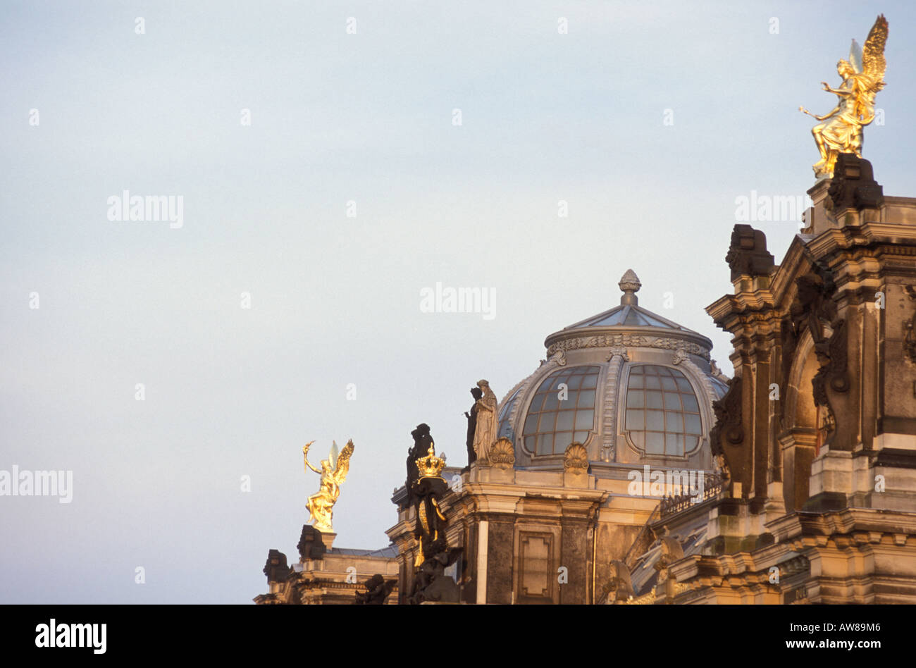 Statues at the roof of Akademie der Kuenste in Dresden Saxony Germany Stock Photo