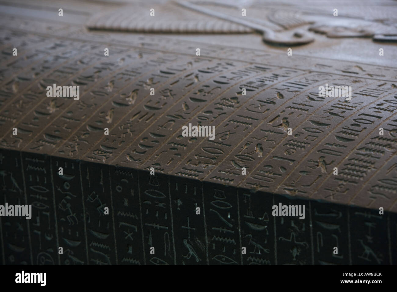 Hieroglyphics on a sarcophagus in the British Museum in London Stock Photo