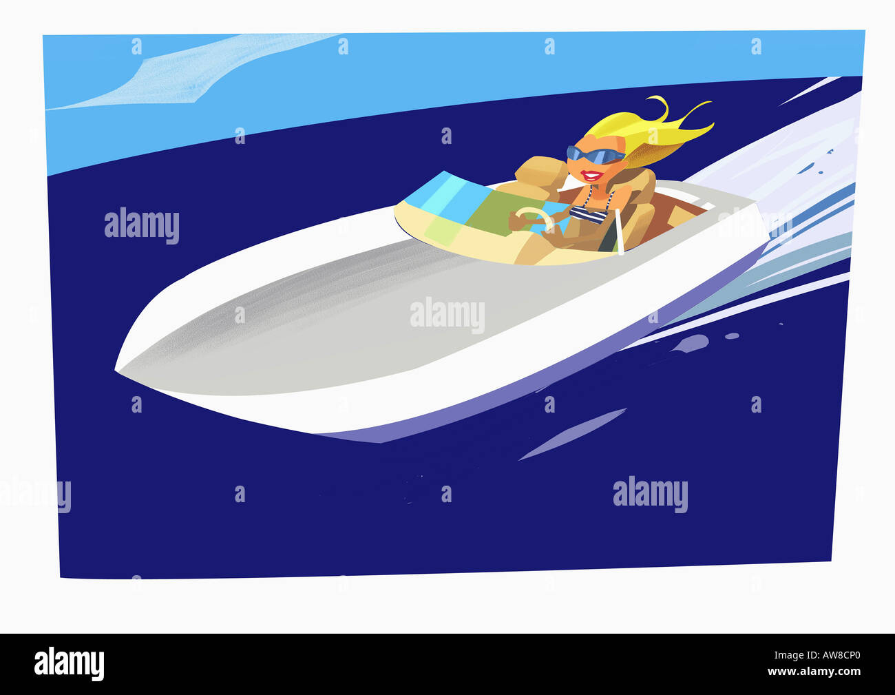 Blonde speeding in motor boat Stock Photo - Alamy