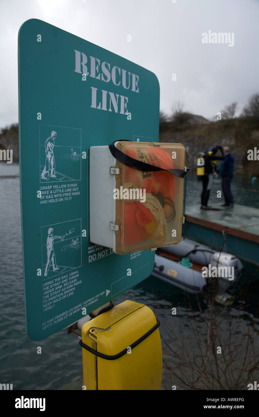rescue line and emergency telephone at a dive centre in england with a