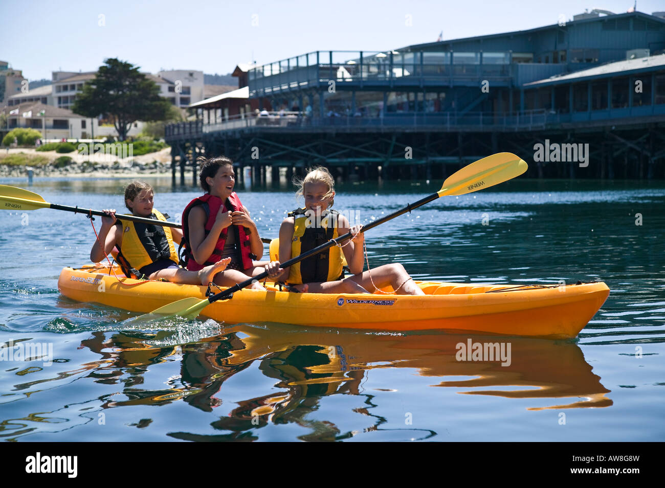 Group of girls kayaking near Old Fishermans Wharf Monterey Bay, California,  USA Stock Photo - Alamy