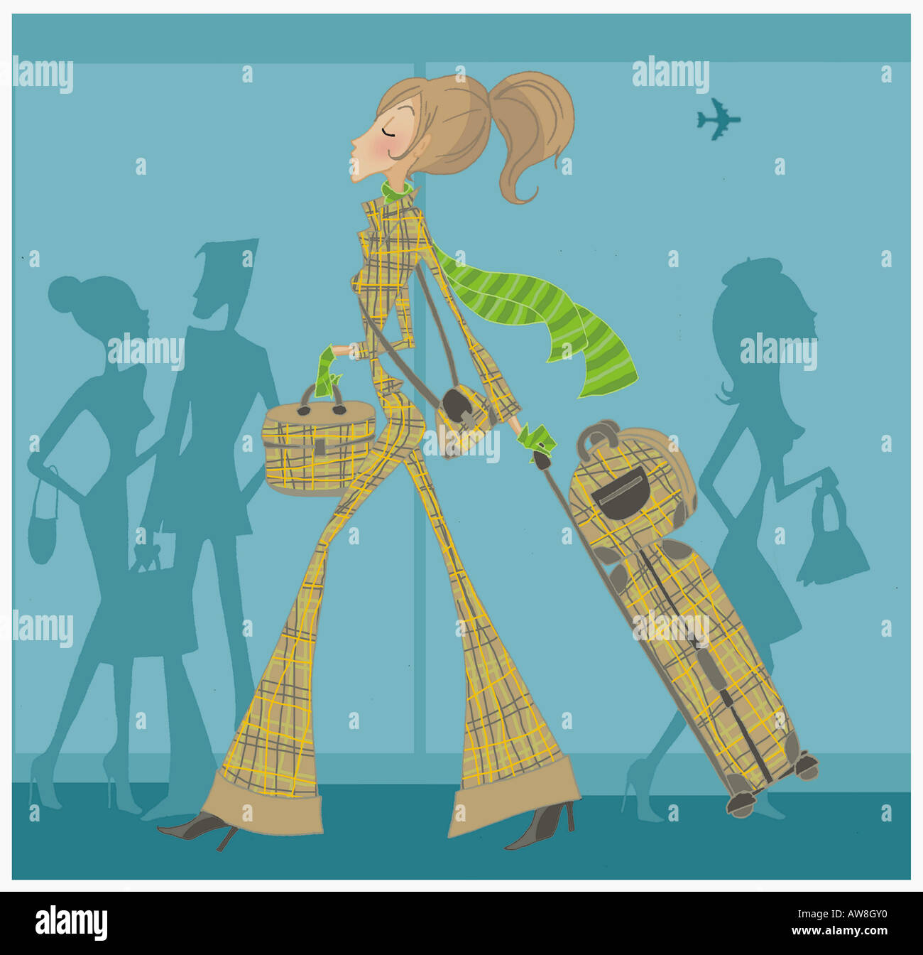 Female traveler with matching suit and suitcases Stock Photo - Alamy