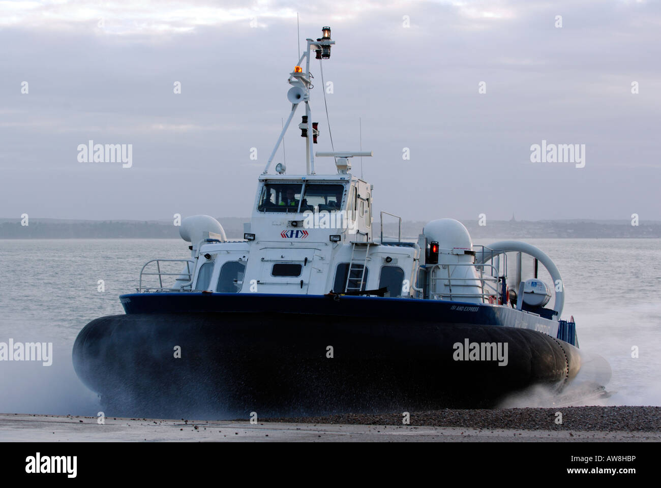 a hovercraft ferry ferries landing on the beach ramp at southsea ...