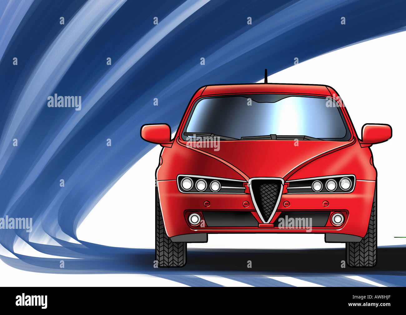 Red sports car with blue and white background Stock Photo Alamy