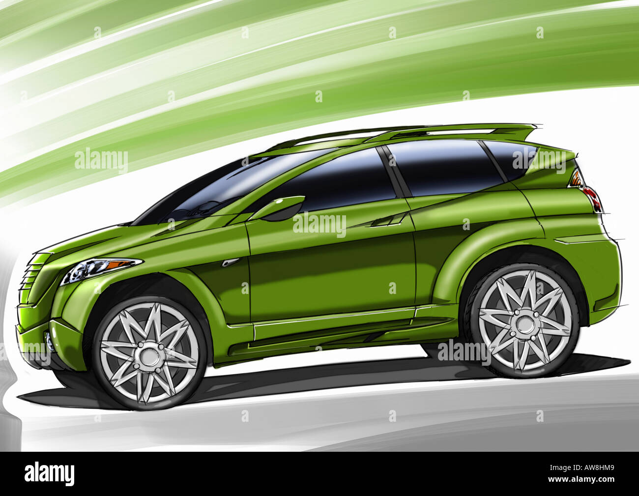 Metallic green car with green background Stock Photo - Alamy