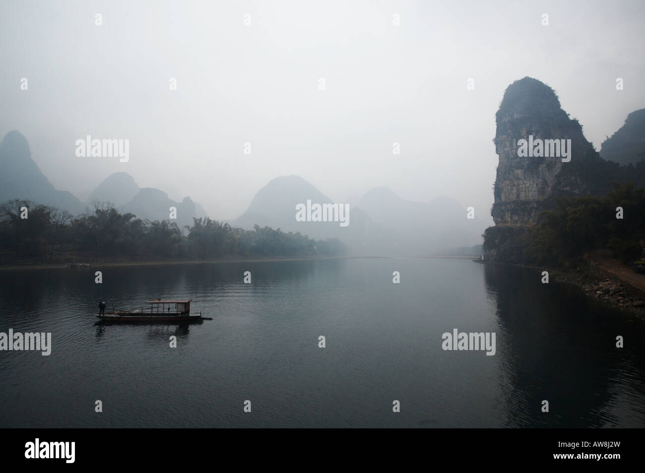 Karst mountain hill peaks on Li River in Guilin and Yangshuo region of ...