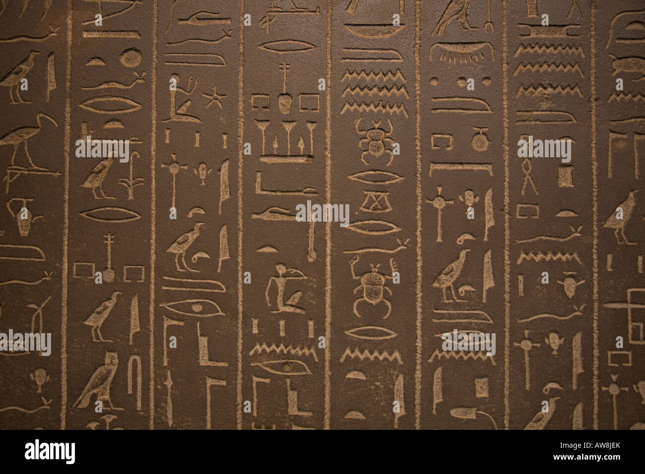 Hieroglyphics on a sarcophagus in the British Museum in London Stock Photo