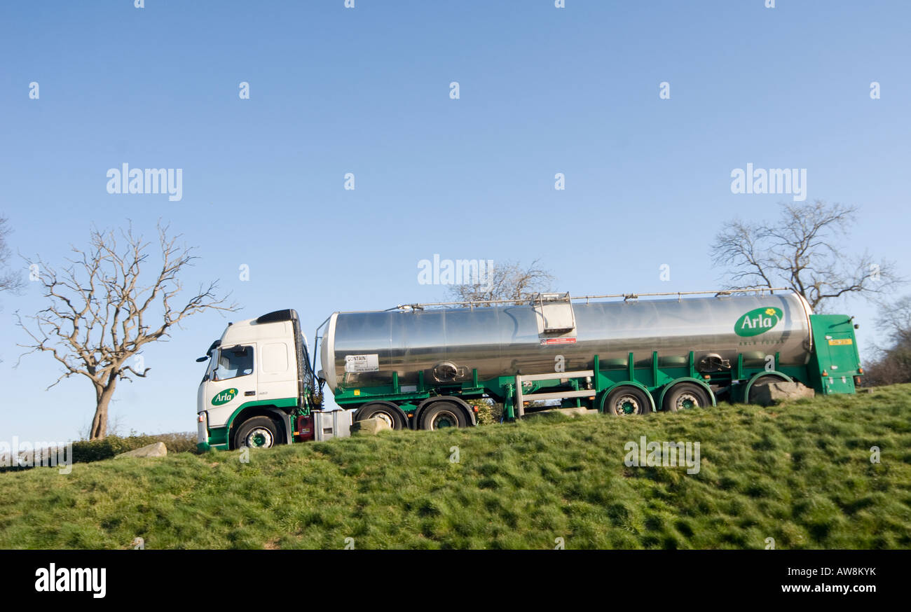 milk tanker travelling through the english countryside Stock Photo