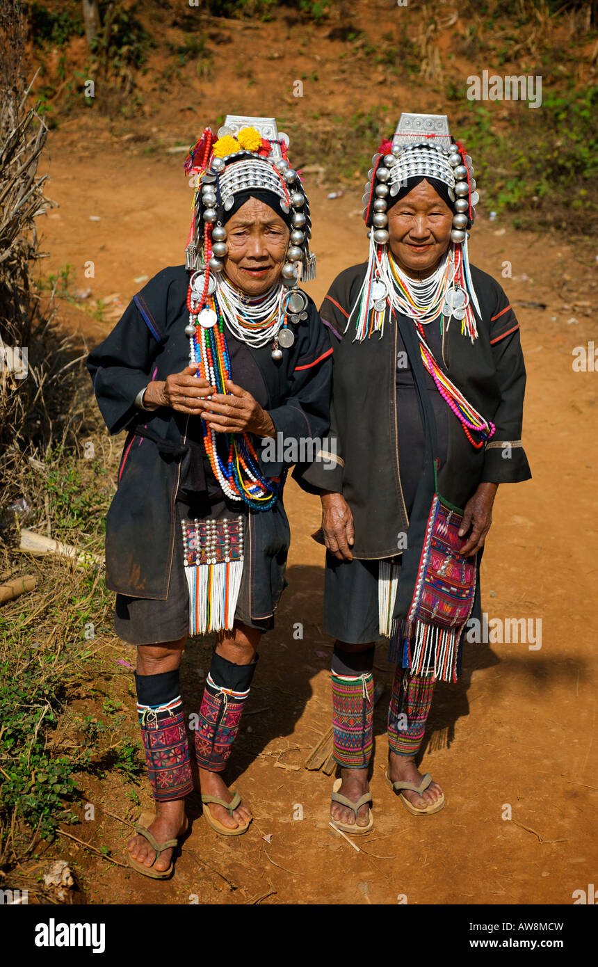Akha hill tribe women in Chiang Rai province Thailand Stock Photo