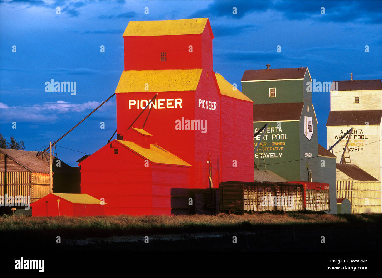 The Colorful Granaries of Claresholm Alberta Canada Stock Photo Alamy