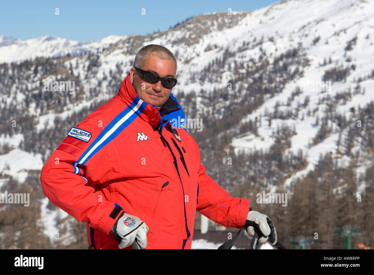 Ski instructor Via Lattea Sauze d Oulx Piemonte Italy Stock Photo