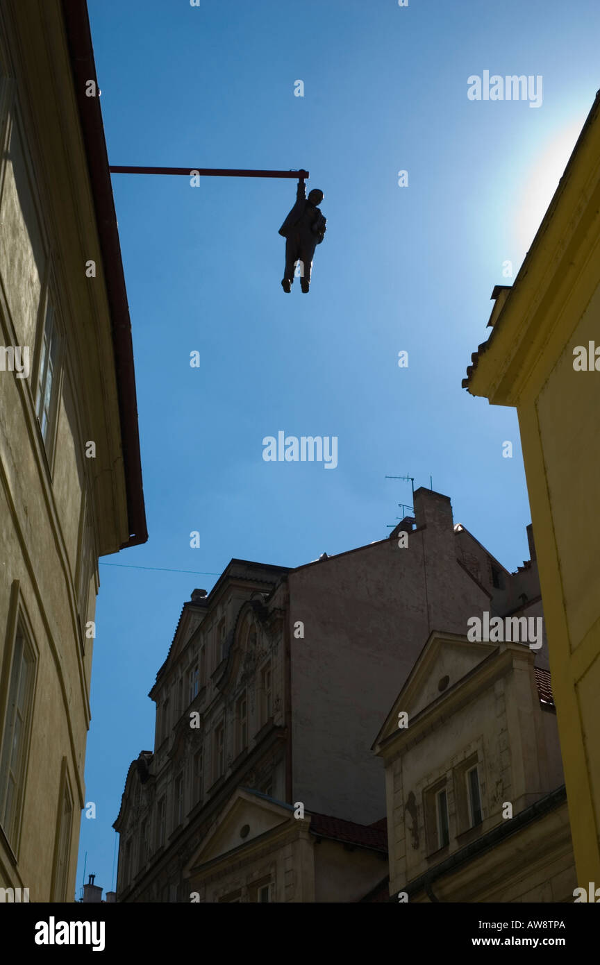 Hanging Out sculpture by David Cerny in stare mesto the old town district of Prague the capital of Czech Republic EU Stock Photo