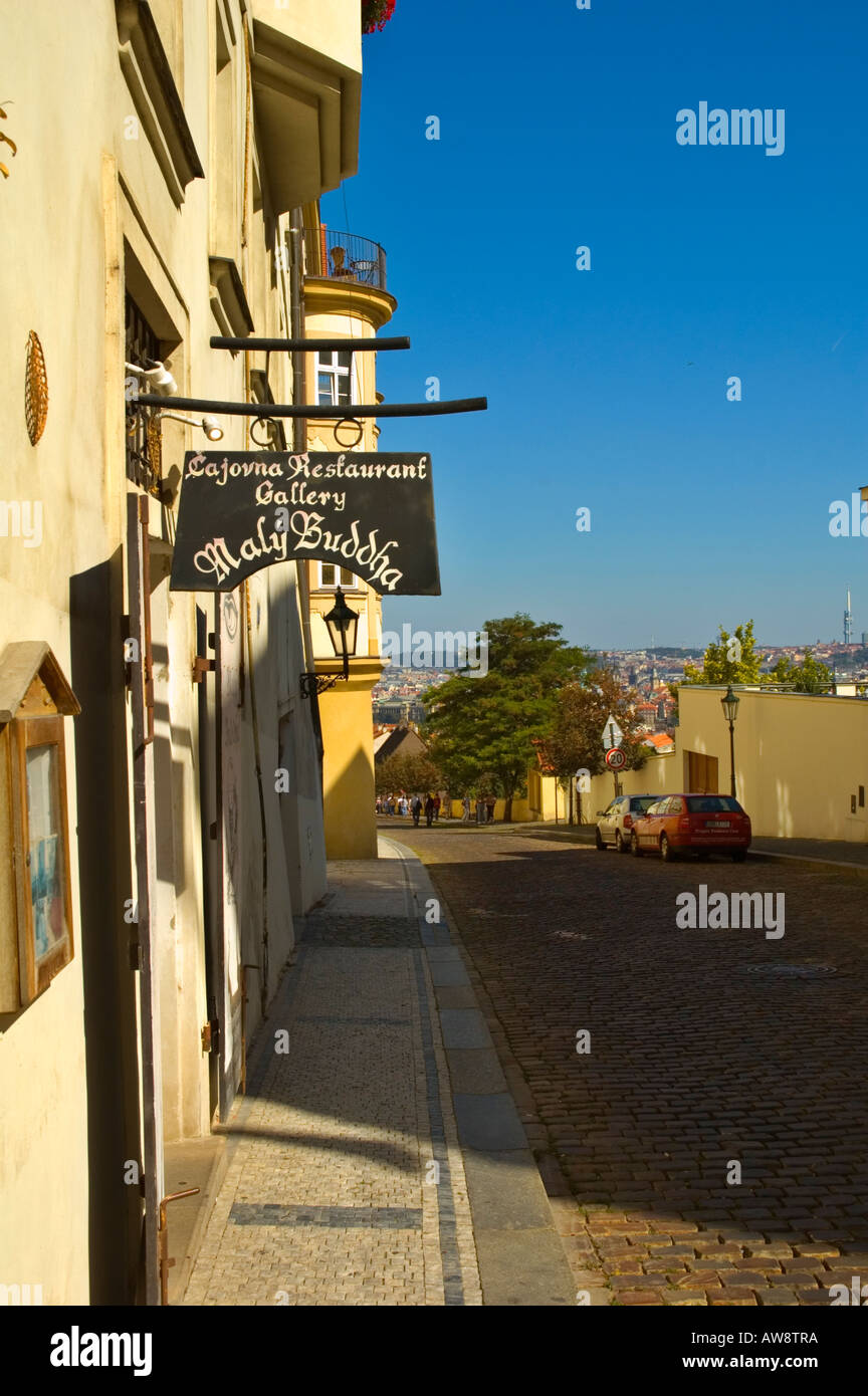 Tea house and vegetarian restaurant Maly Buddha in Mala Strana Prague Czech Republic Europe Stock Photo