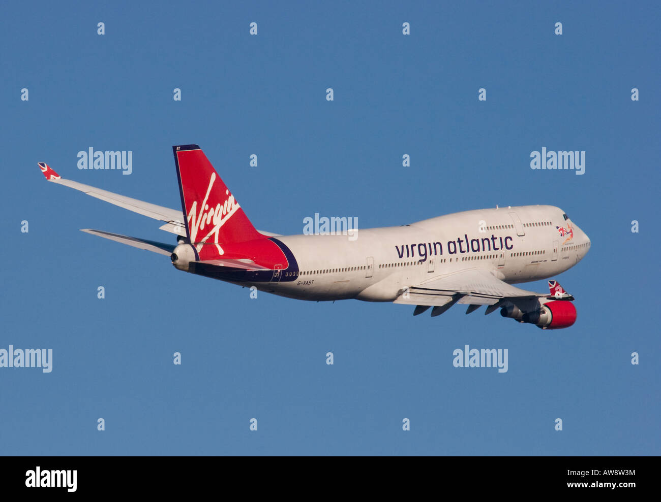 Virgin Atlantic Boeing 747-41R taking off from London Heathrow Stock Photo