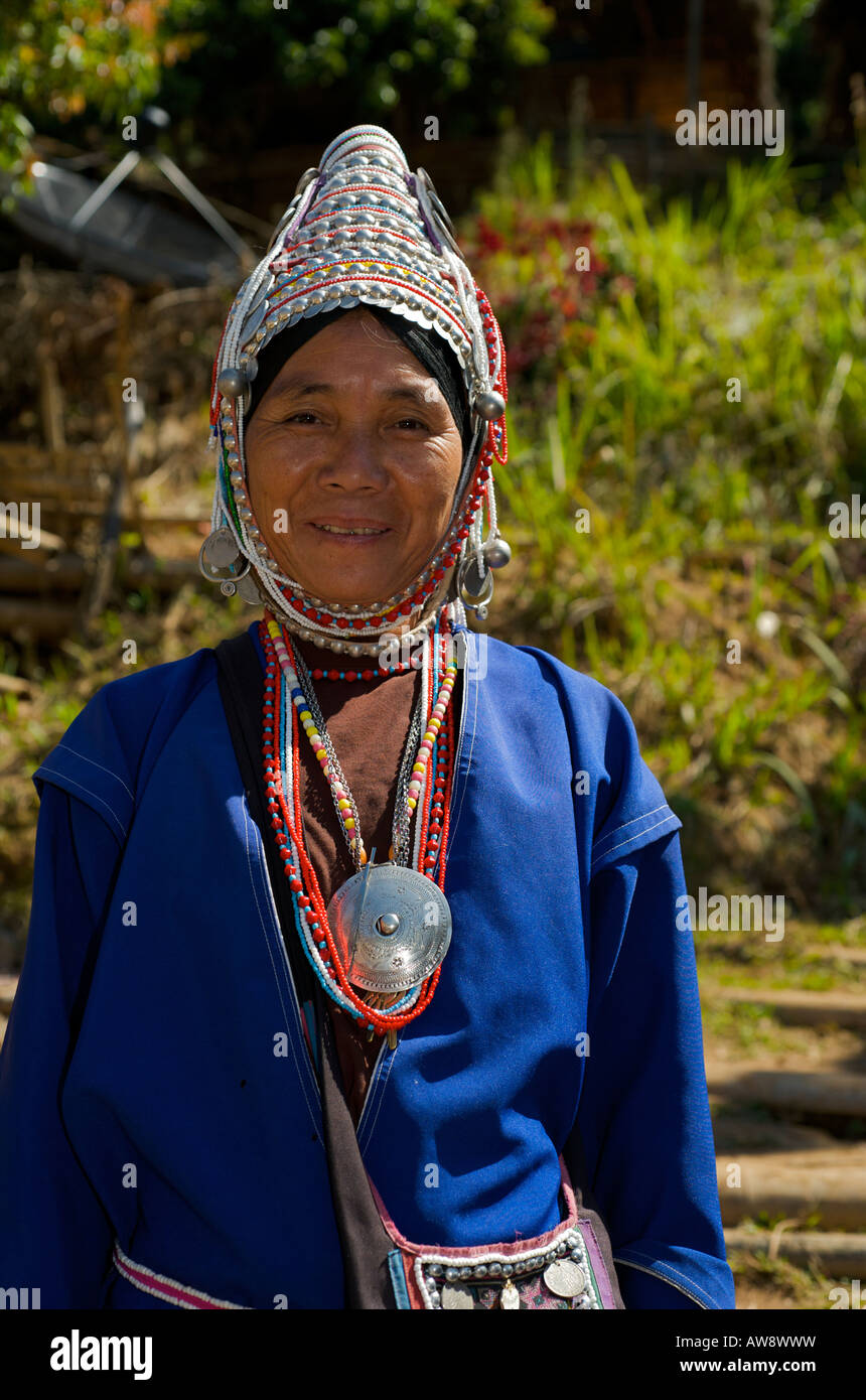 Akha hill tribe woman in Chiang Rai province Thailand Stock Photo