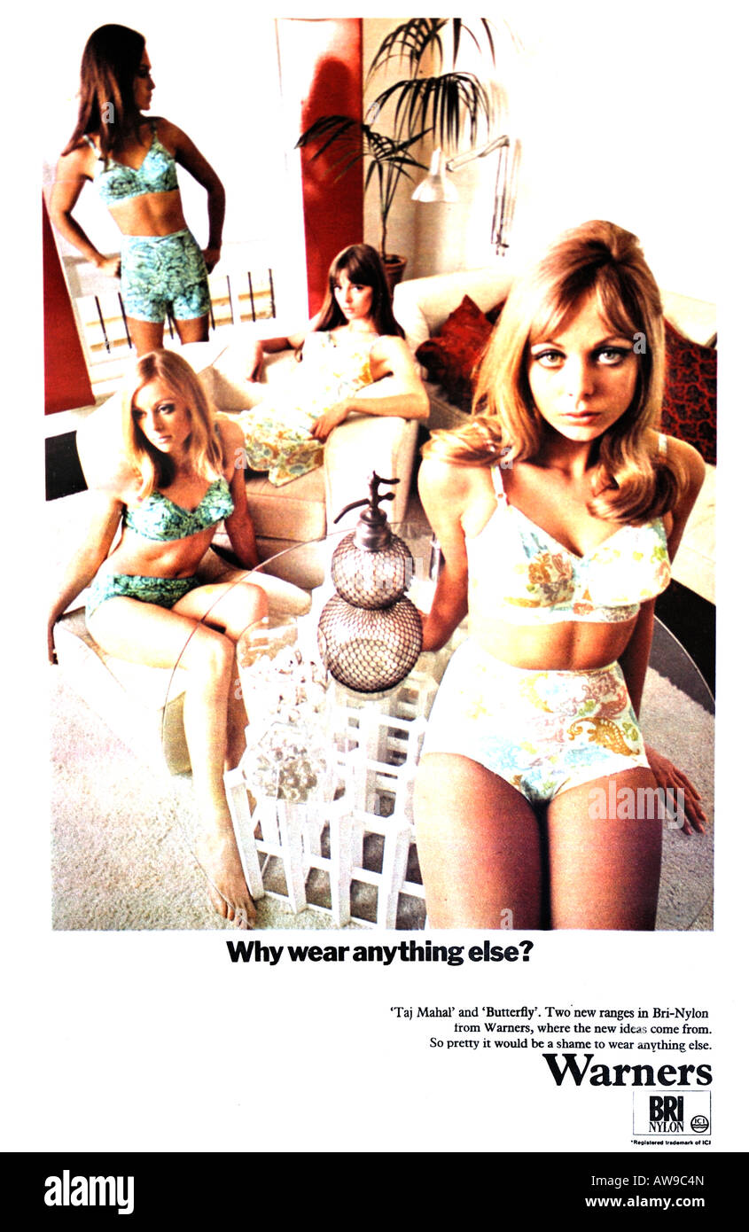 1960s Nova Magazine October 1968 Advertisement for Warners Bri-Nylon underclothes pantie girdles bikinis FOR EDITORIAL USE ONLY Stock Photo