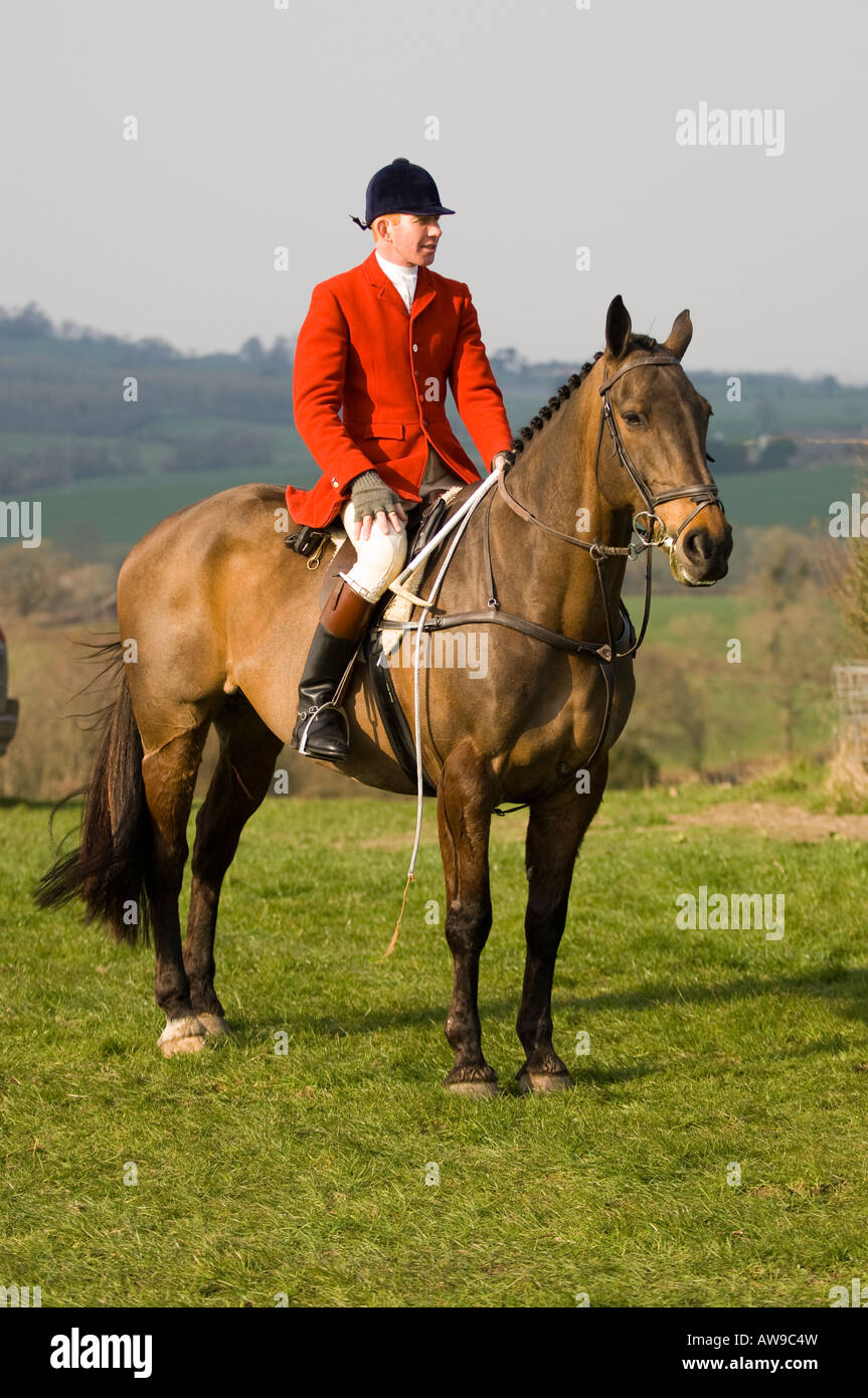 A huntsman in traditional dress on horseback Stock Photo