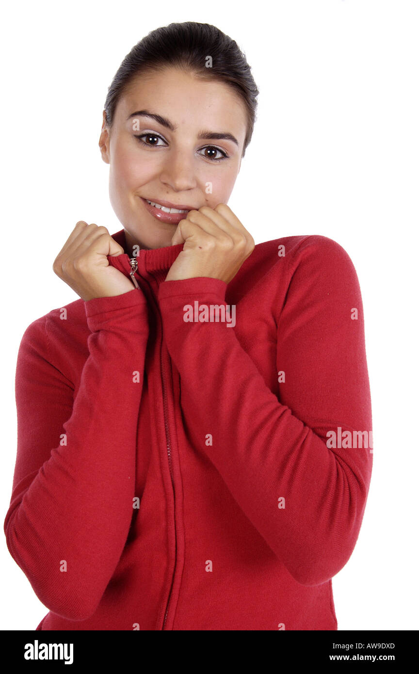 woman wearing red shirt Stock Photo Alamy