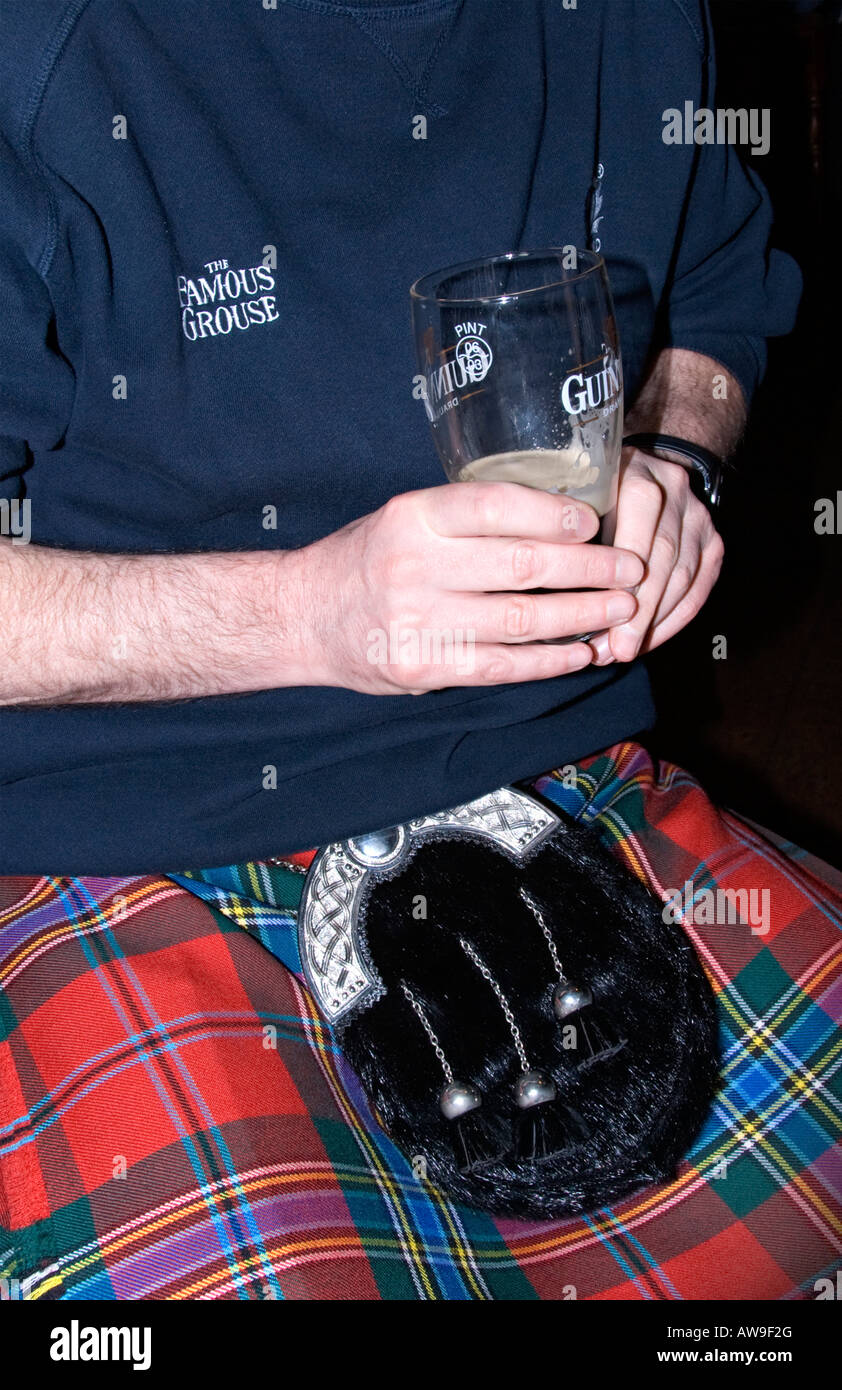 Scottish rugby supporter in traditional dress. Stock Photo