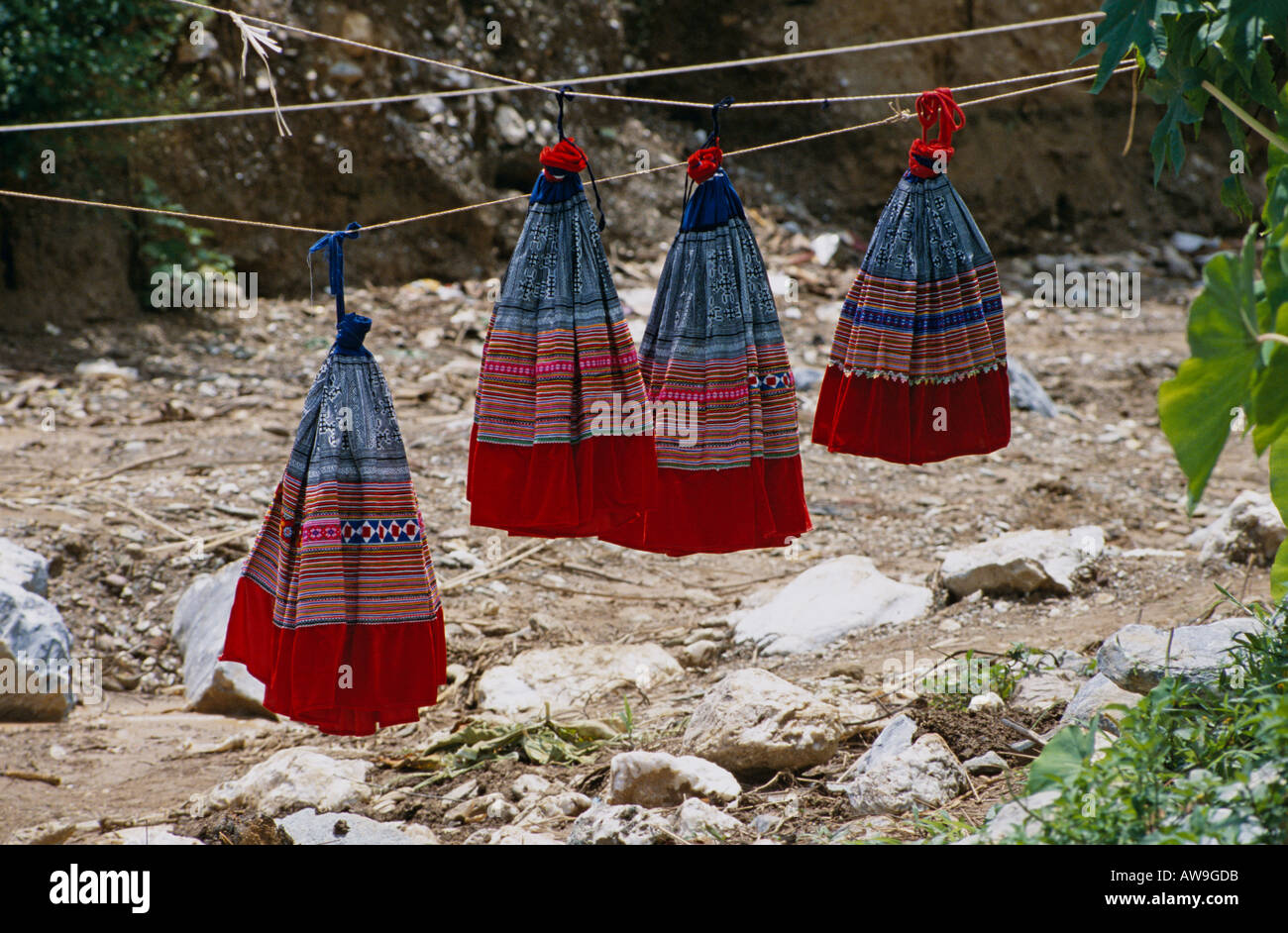Skirts drying at Coc Ly market, Northern Vietnam Stock Photo