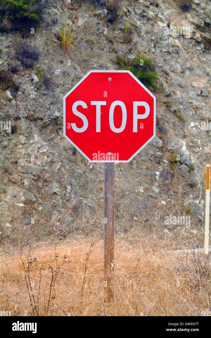 Red Stop signpost in California. Stock Photo