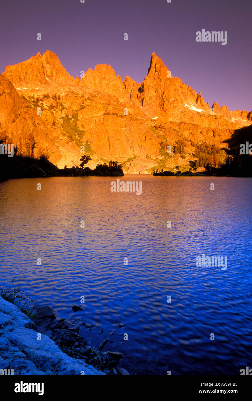 Dawn light on the Minarets from Minaret Lake Ansel Adams Wilderness