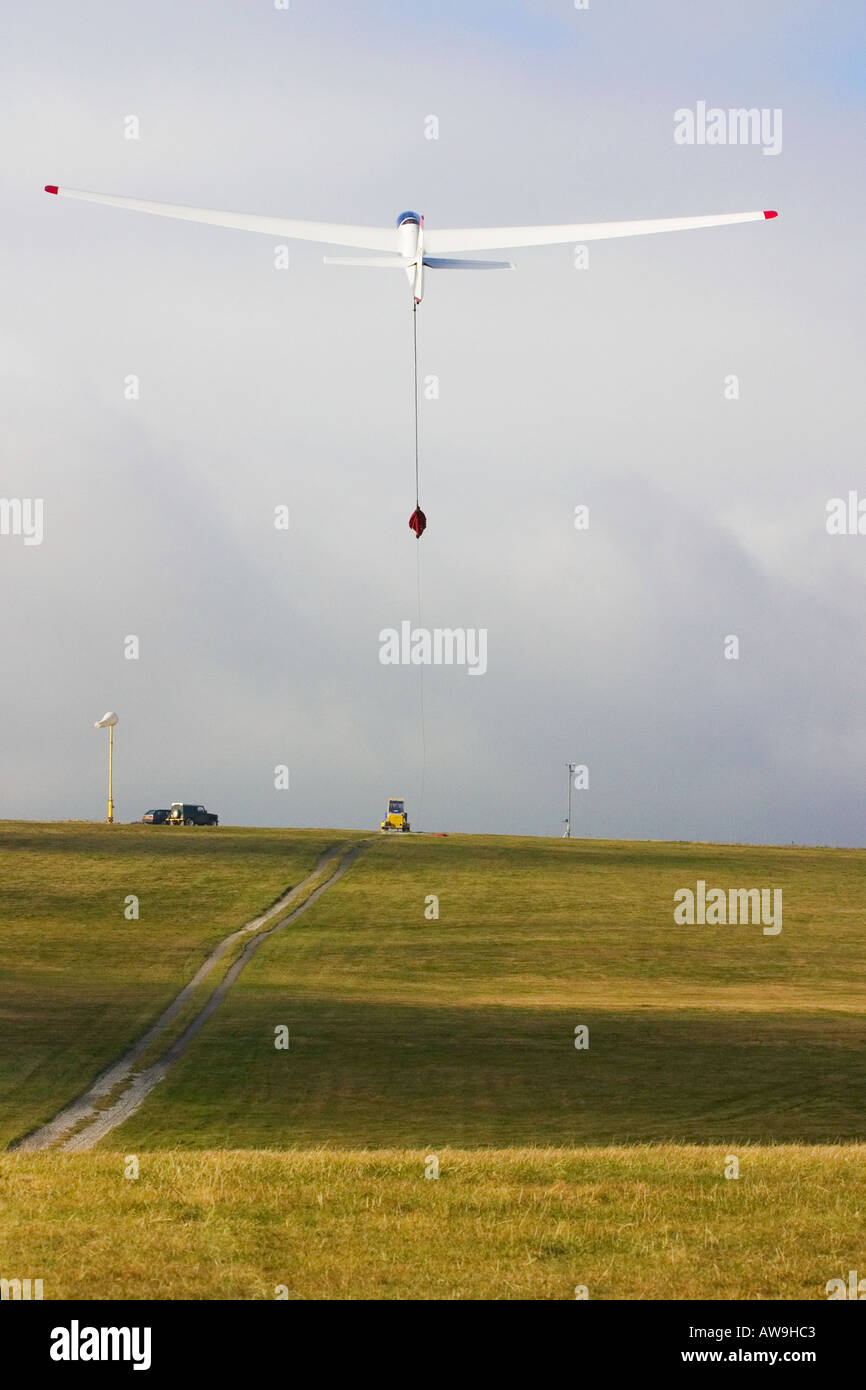 A modern Puchacz glider waiting being launched by winch Stock Photo Alamy