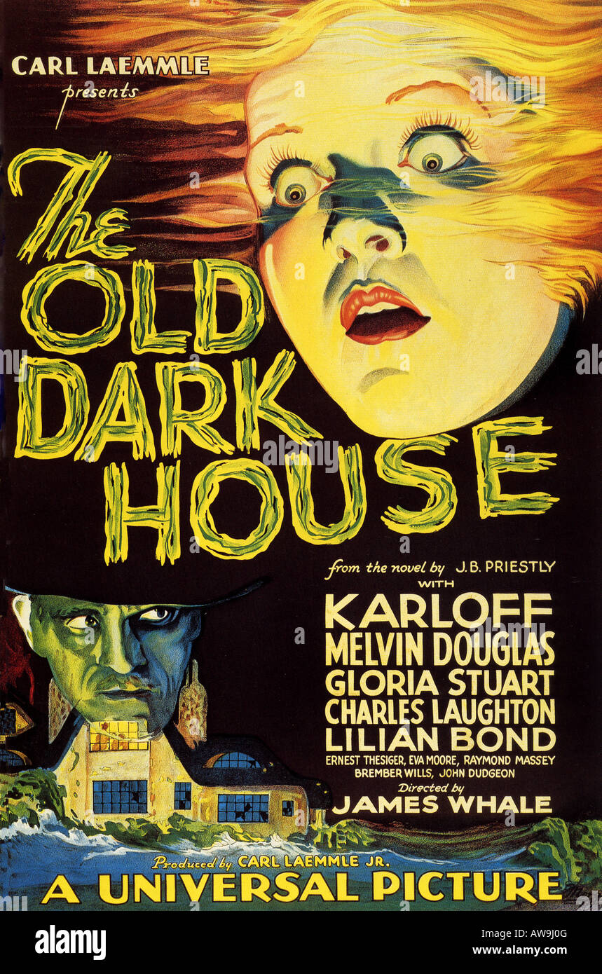 THE OLD DARK HOUSE poster for 1932 Universal film with Boris Karloff and Charles Laughton based on a novel by J B Priestley Stock Photo