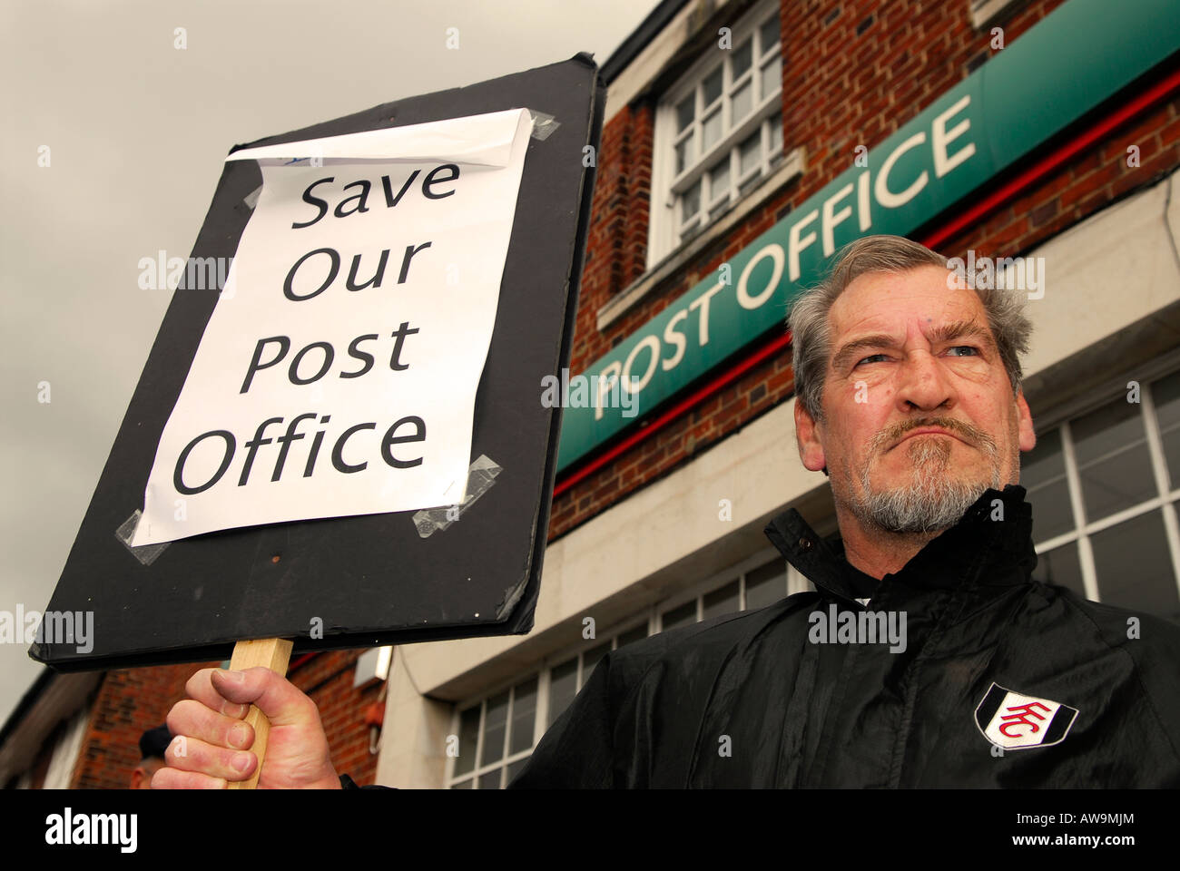 61 year old man protesting at possible closure of his local Post Office