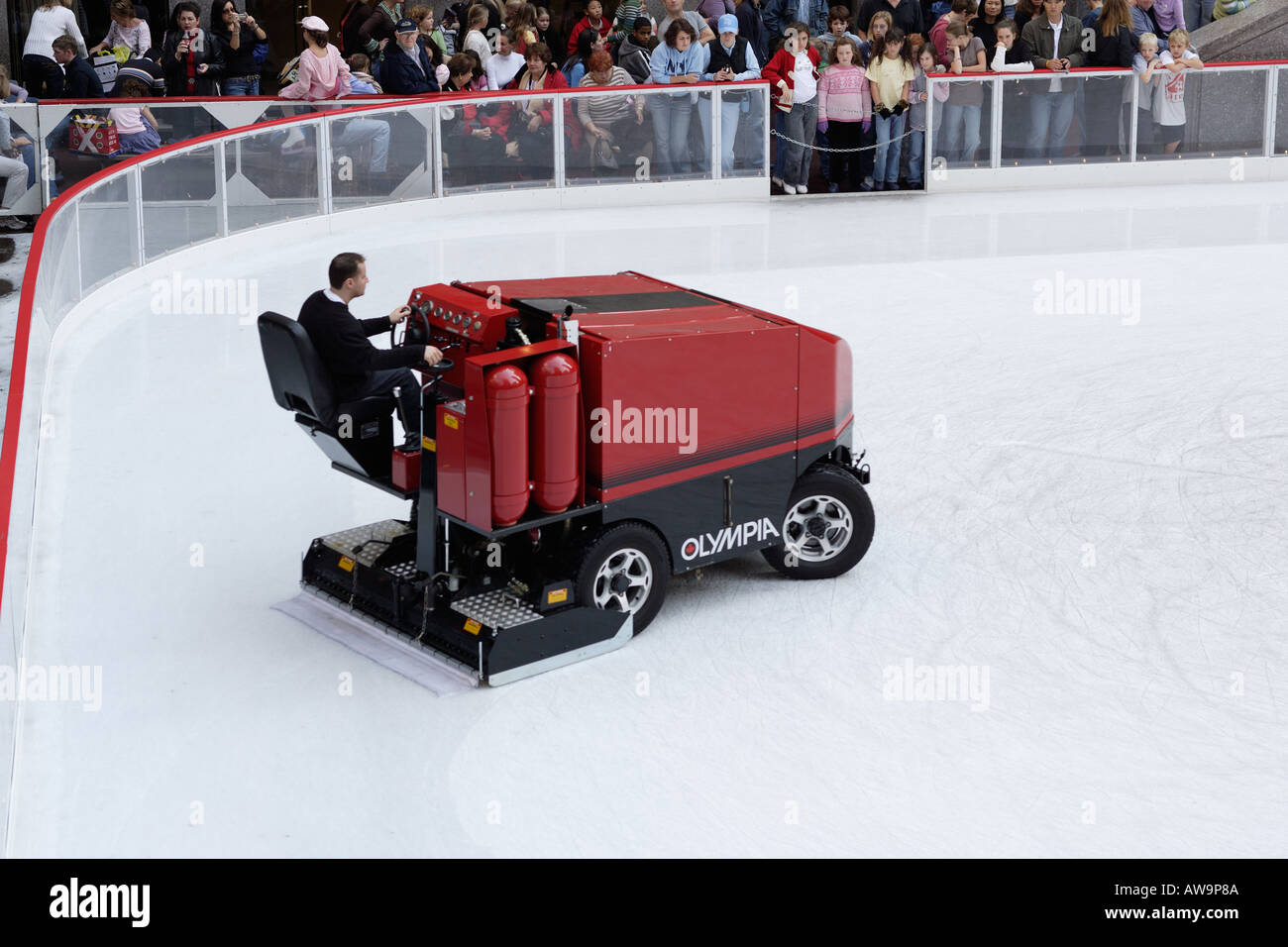 Ice rink machine Rockefeller Plaza New York Stock Photo Alamy