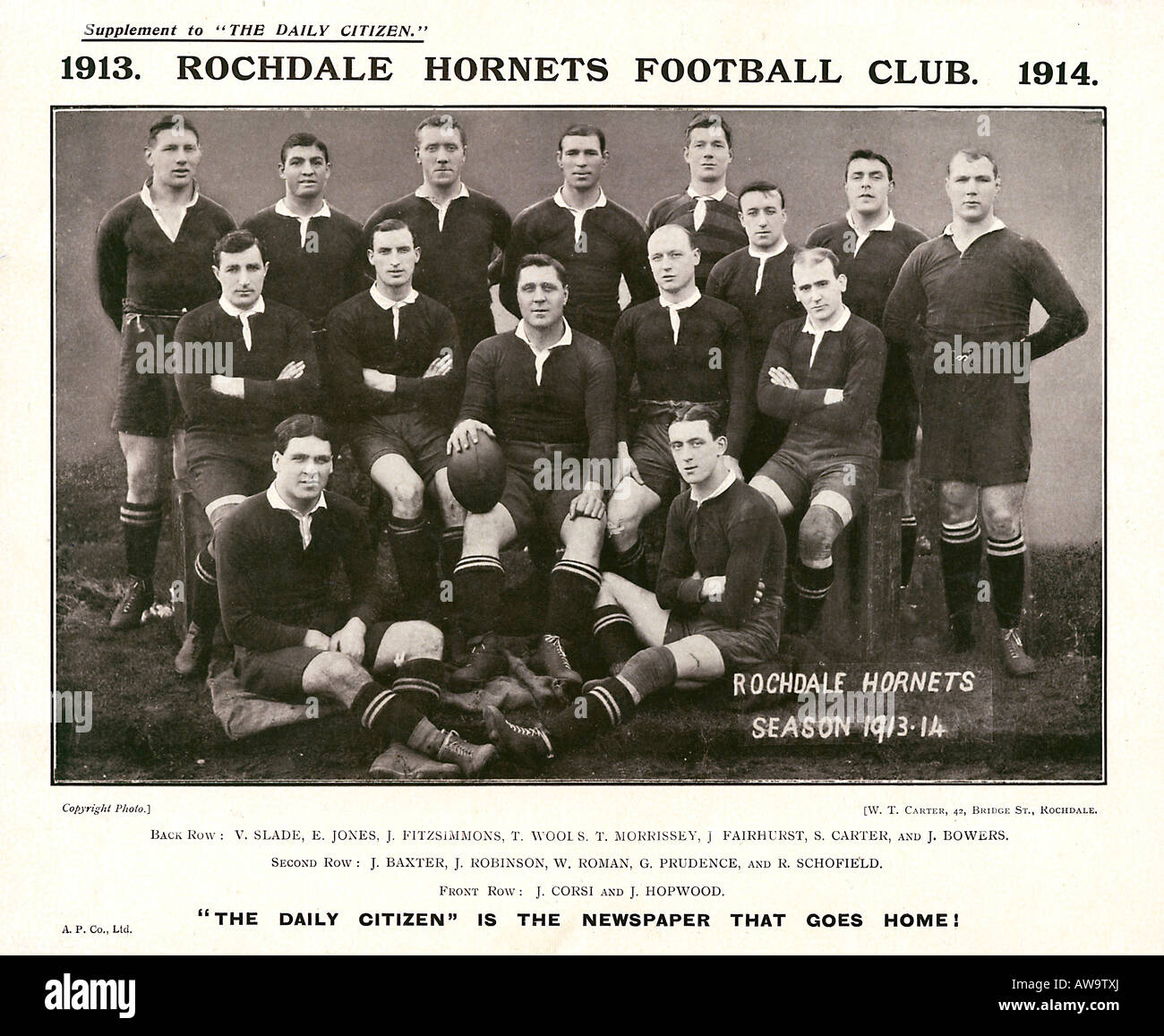 Rochdale 1913 team photo for the rugby league side founded in