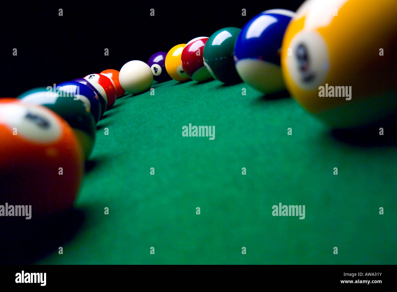 Cue Balls billiards game table play circle horizontal Stock Photo