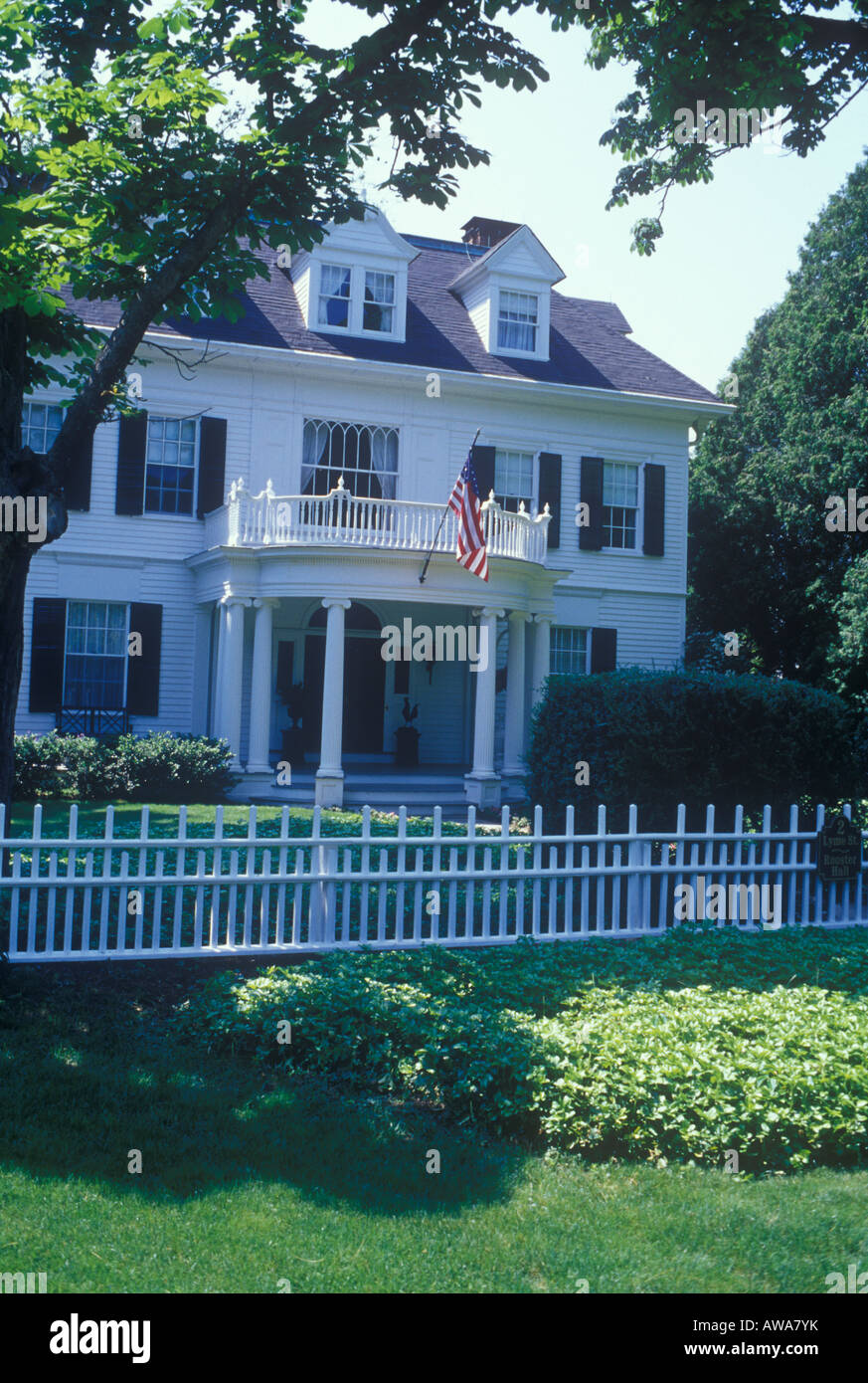 Colonial style clapboard house in Old Lyme Connecticut New England built 1895. Semicircular