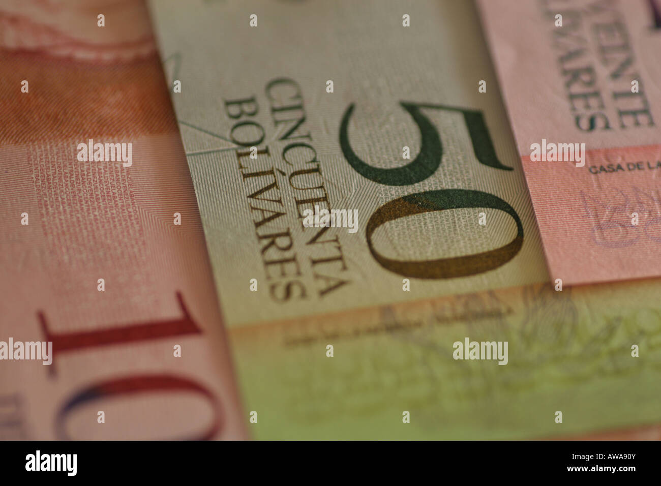 Venezuelan Bolivares Fuertes, new 2008 currency. Bolivares Fuertes, nueva moneda Venezolana 2008 Stock Photo