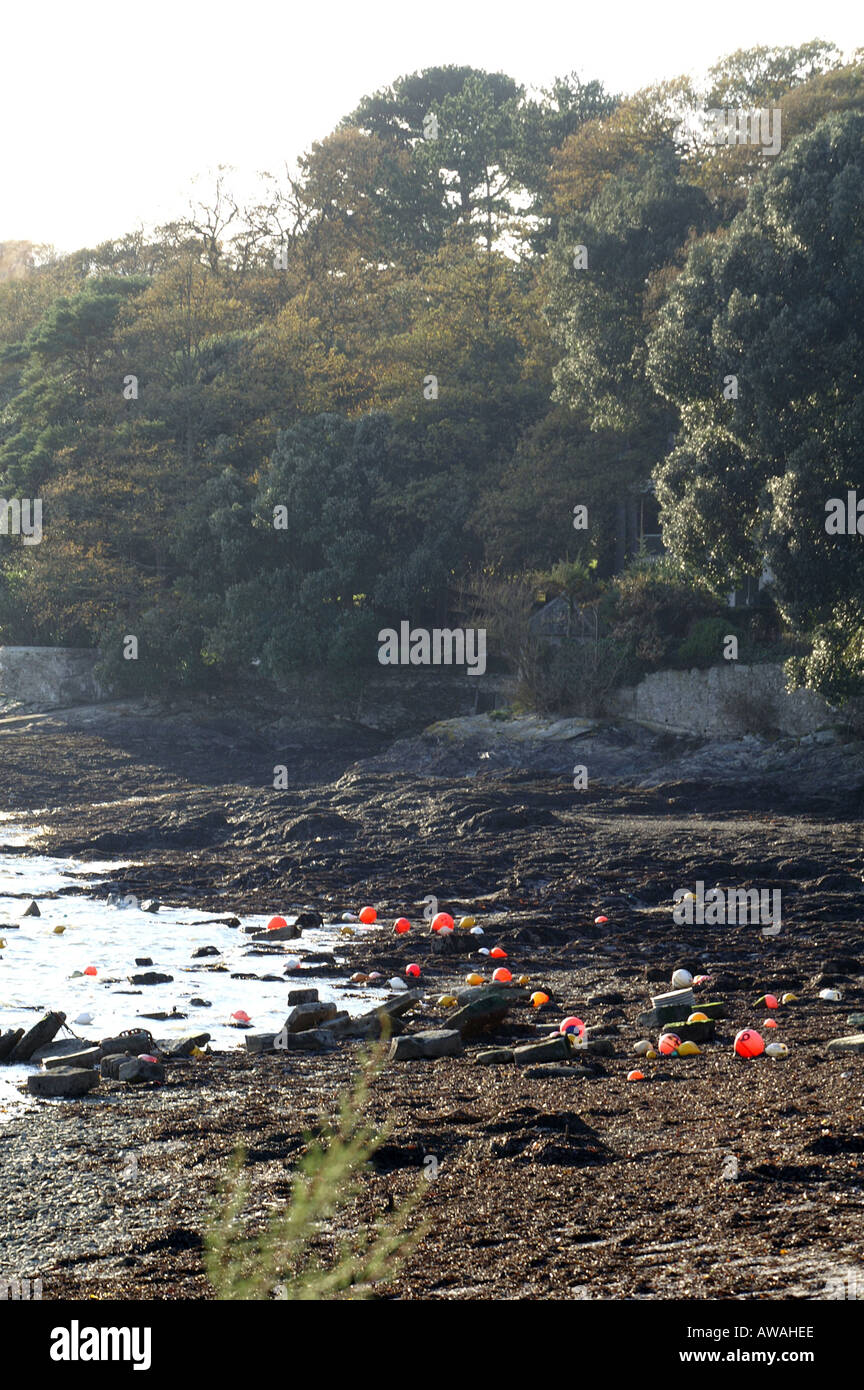 Mooring buoys on Loe beach Feock Cornwall England UK Europe Stock Photo