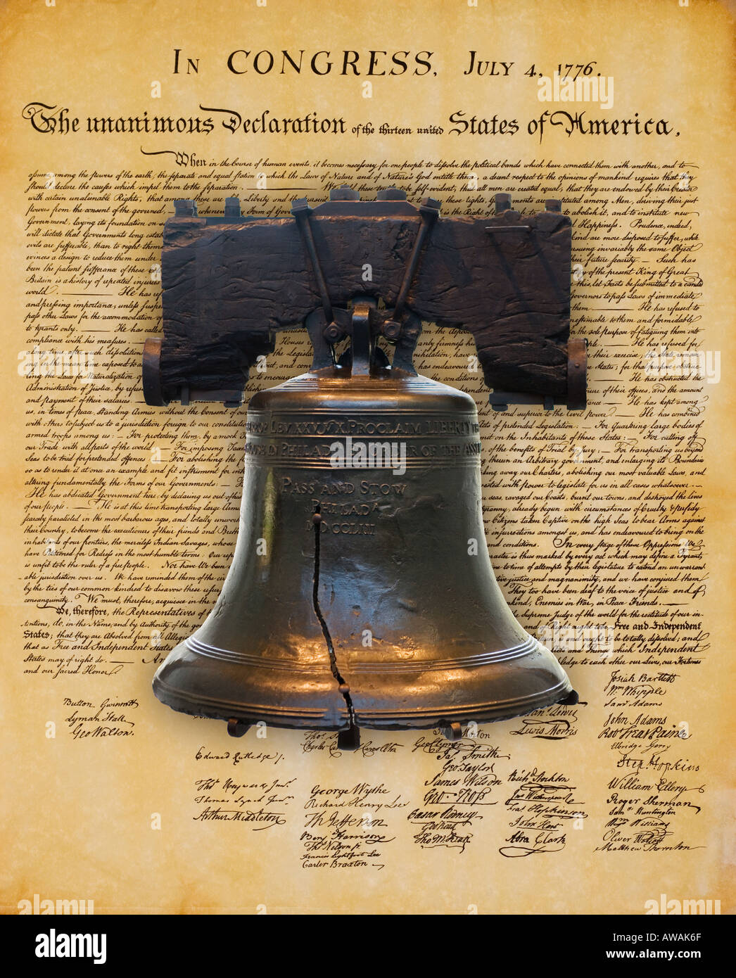 Liberty Bell and the Declaration of Independence Stock Photo