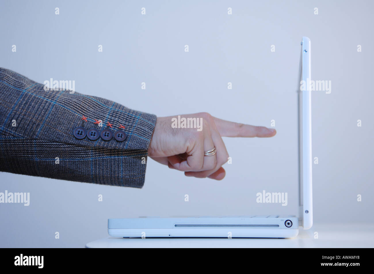 Pointing on the screen of a notebook Stock Photo - Alamy