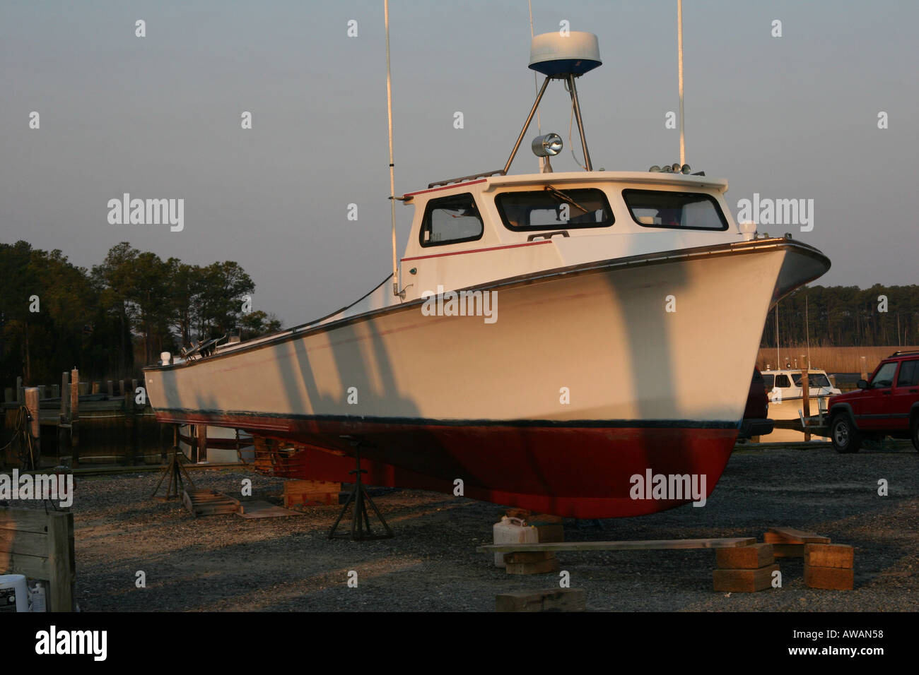 Chesapeake Bay Workboat in the Early Morning Sunlight Stock Photo