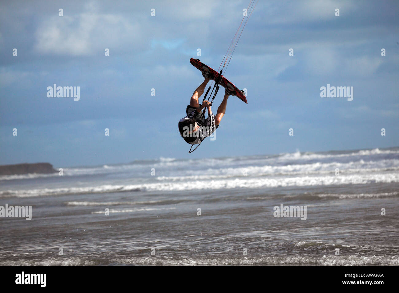 Kite Surfing Muriwai Beach Auckland New Zealand model release 416 Stock