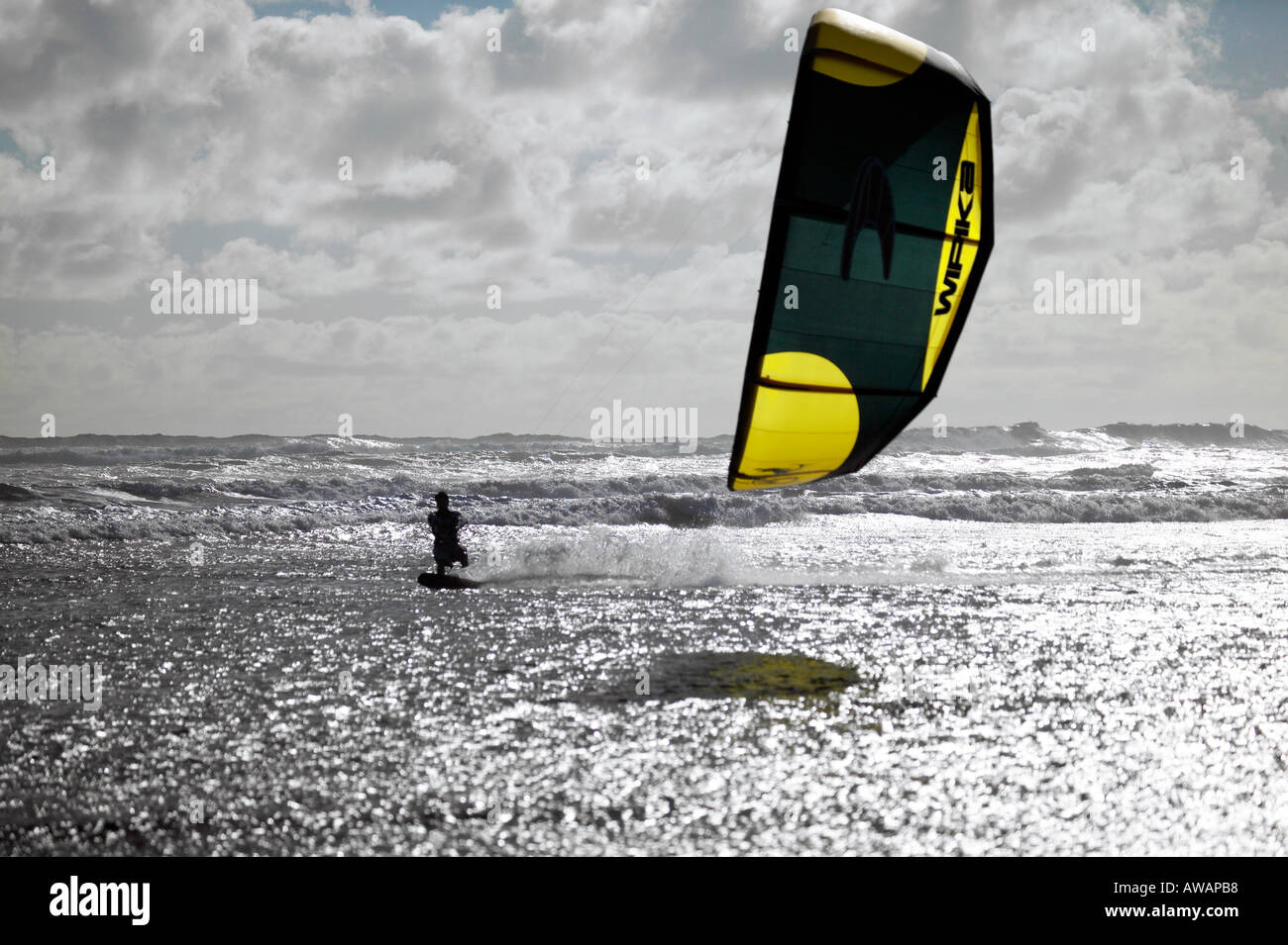 Kite Surfing Muriwai Beach Auckland New Zealand model release 416 Stock