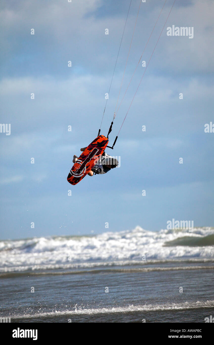 Kite Surfing Muriwai Beach Auckland New Zealand model release 416 Stock