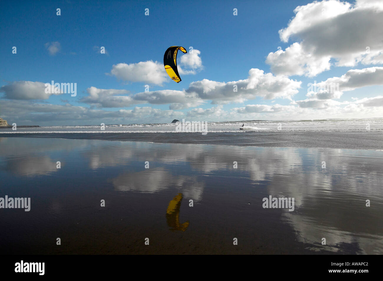 Kite Surfing Muriwai Beach Auckland New Zealand model release 416 Stock