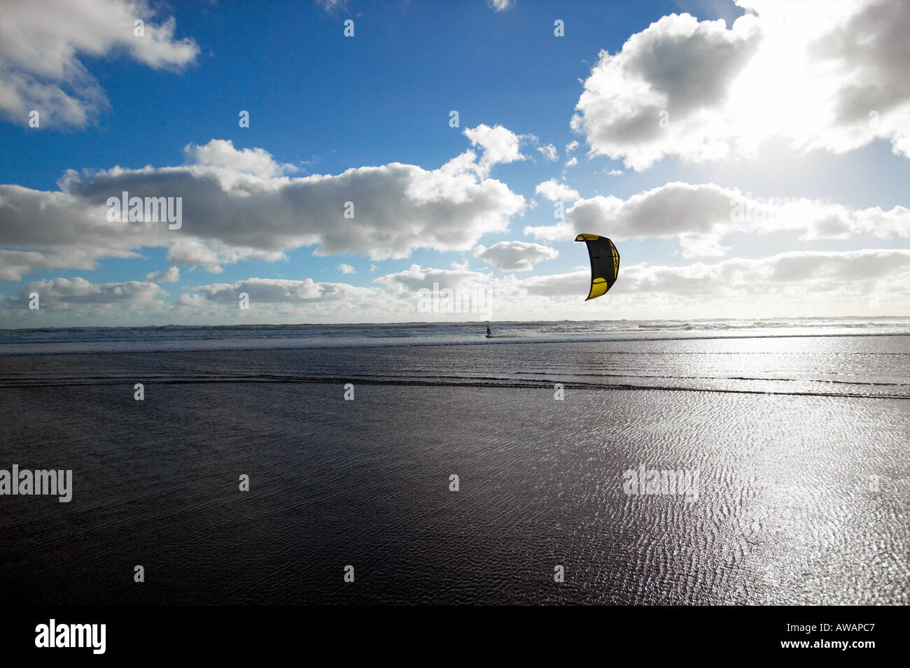 Kite Surfing Muriwai Beach Auckland New Zealand model release 416 Stock