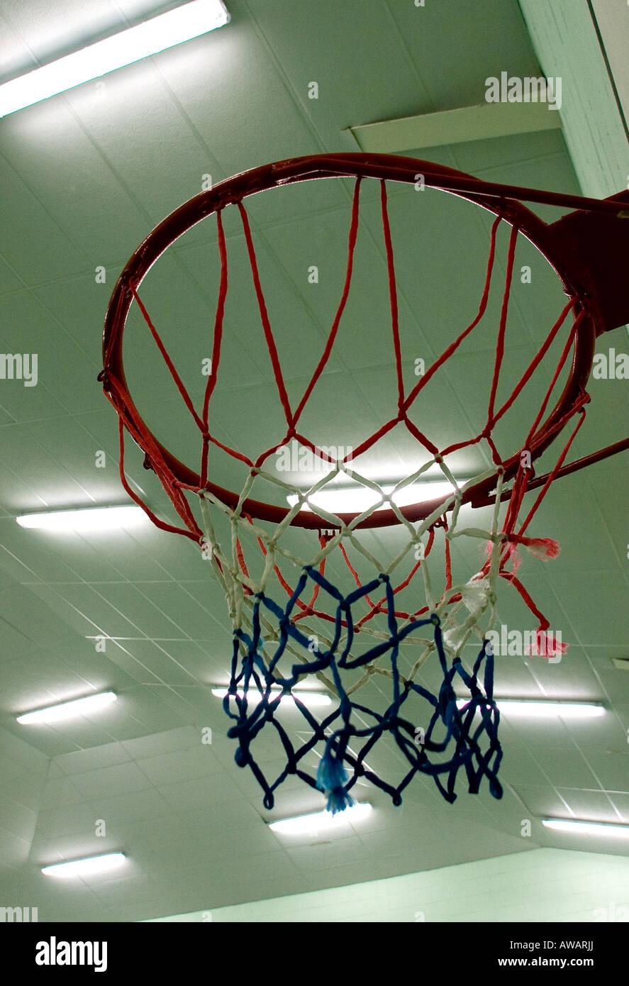 basketball hoop in school gym Stock Photo Alamy